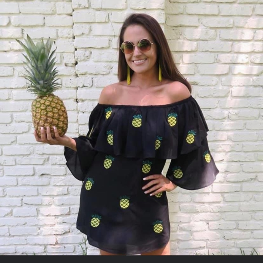 Off Shoulder Pineapple Embroidered Dress